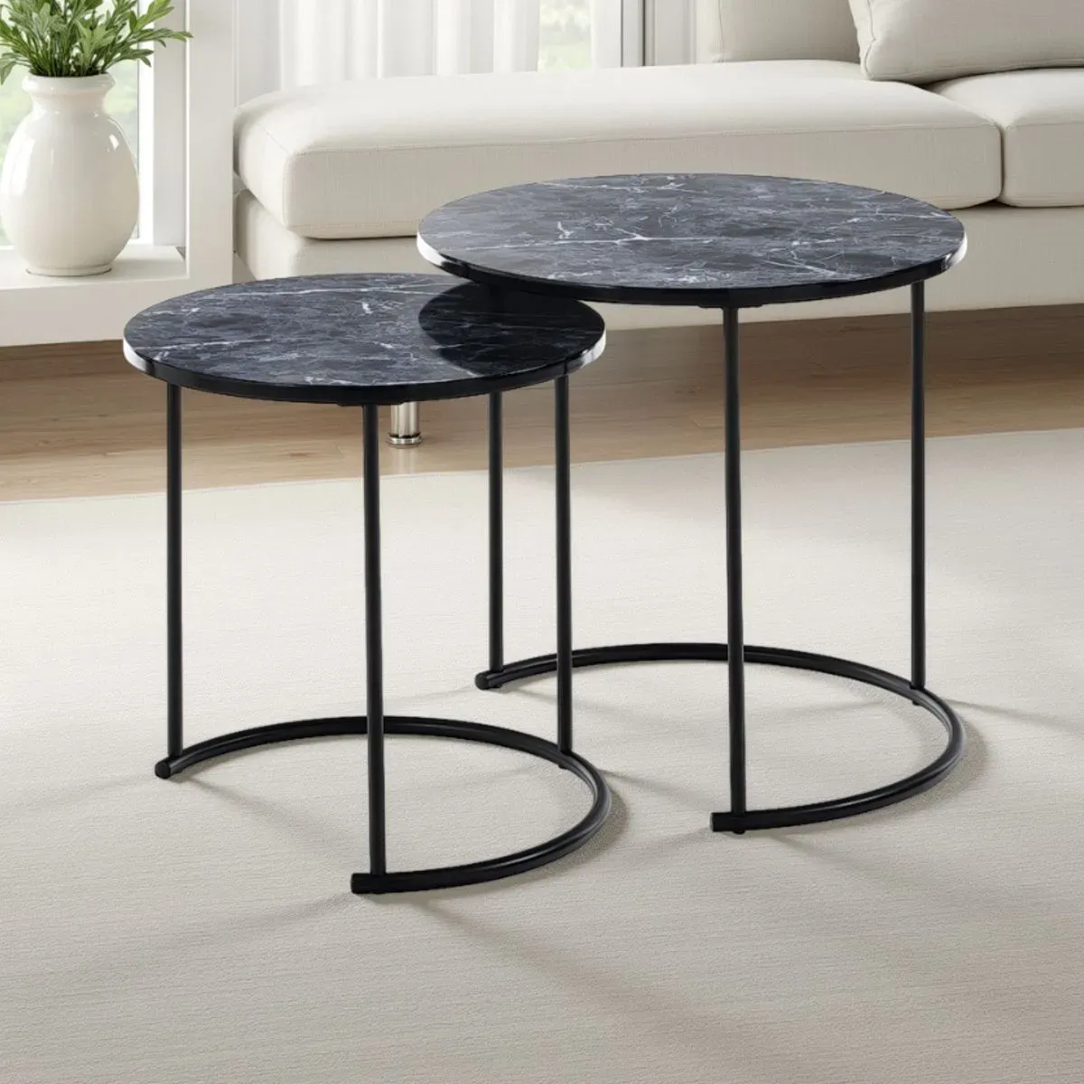 Set tavolini Thin-R Tomasucci neri con piano marmo nero