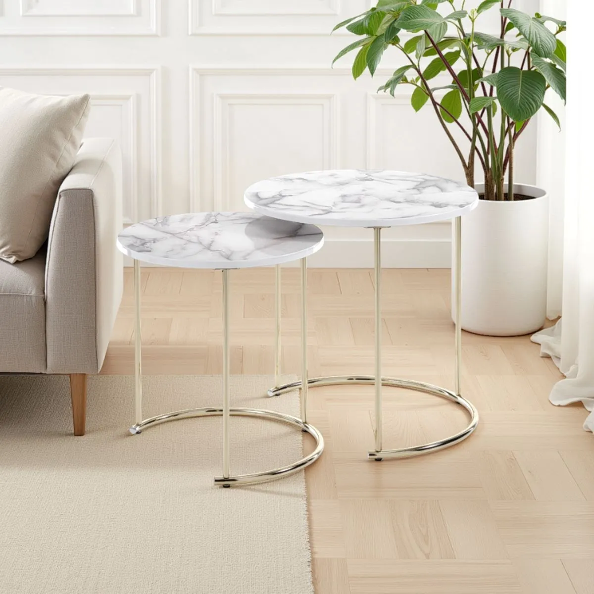 Set tavolini Thin-R White Marble Tomasucci con piano marmo bianco