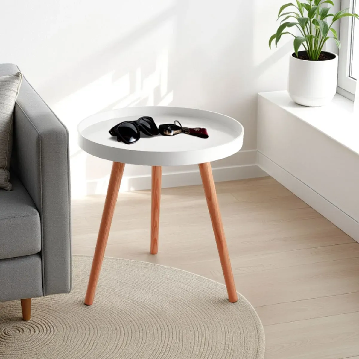 Tavolino Kyra Round Tomasucci bianco con gambe in rovere