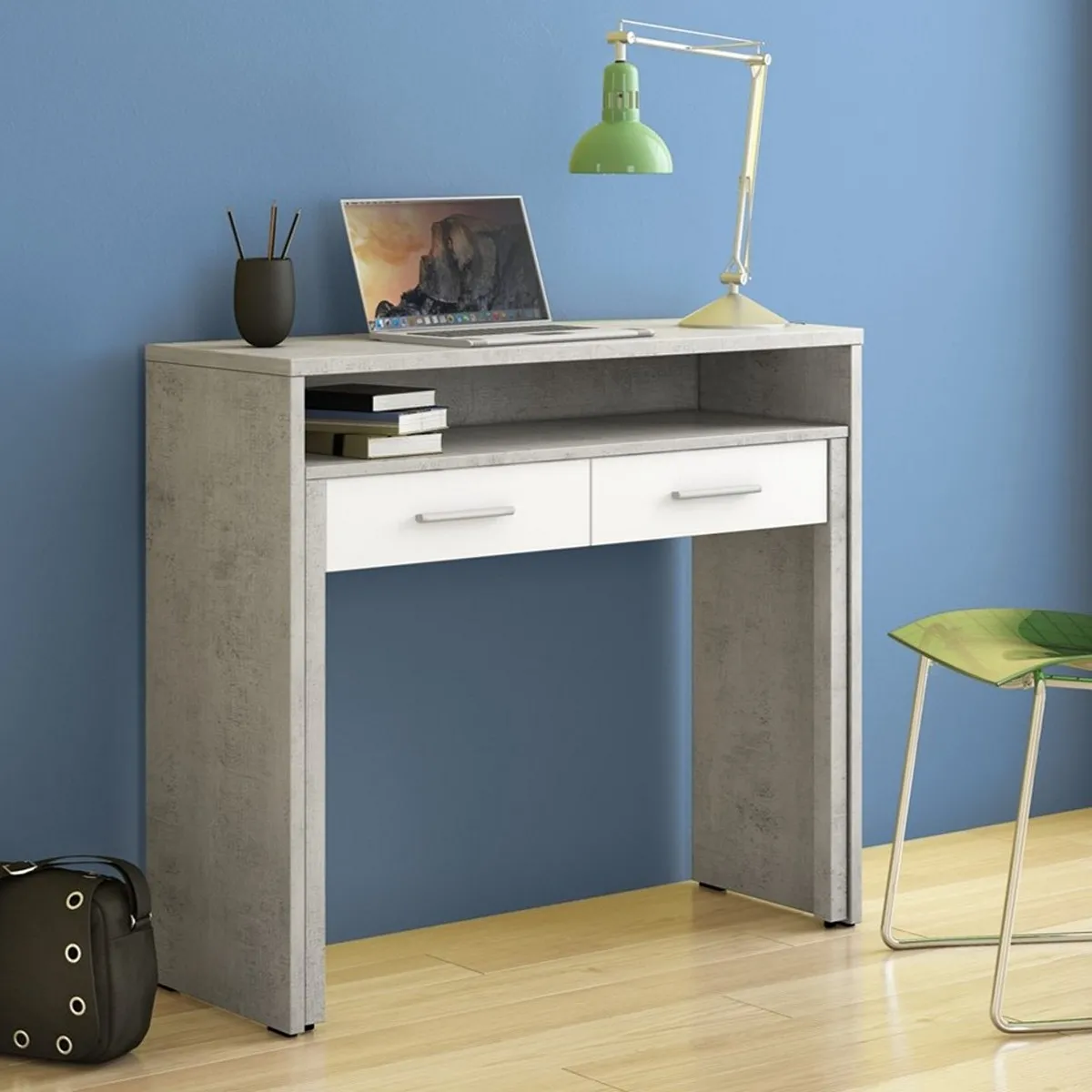 Consolle Hidden Tomasucci in finitura cemento grigio e larice bianco