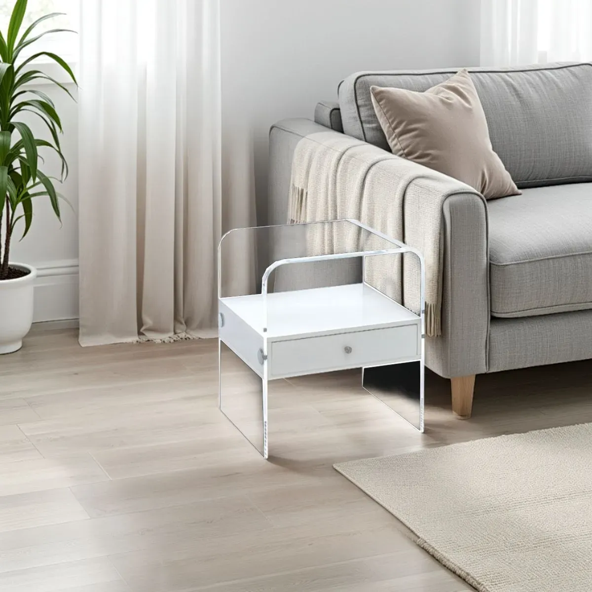 Tavolino comodino Panolia Tomasucci in acrilico con cassetto bianco