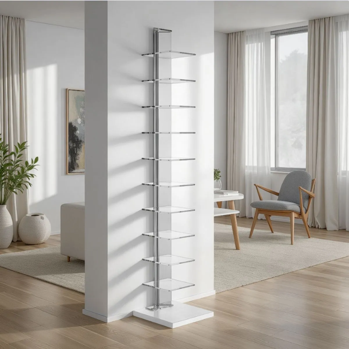 Libreria a colonna Sheer Tomasucci in acrilico e metallo cromato