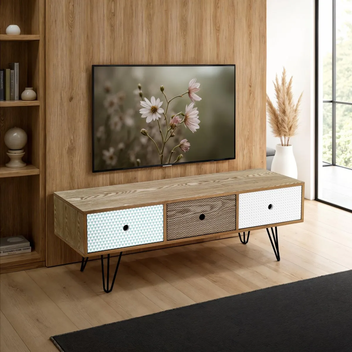 Mobile porta TV Hijo Tomasucci in frassino con cassetti colorati