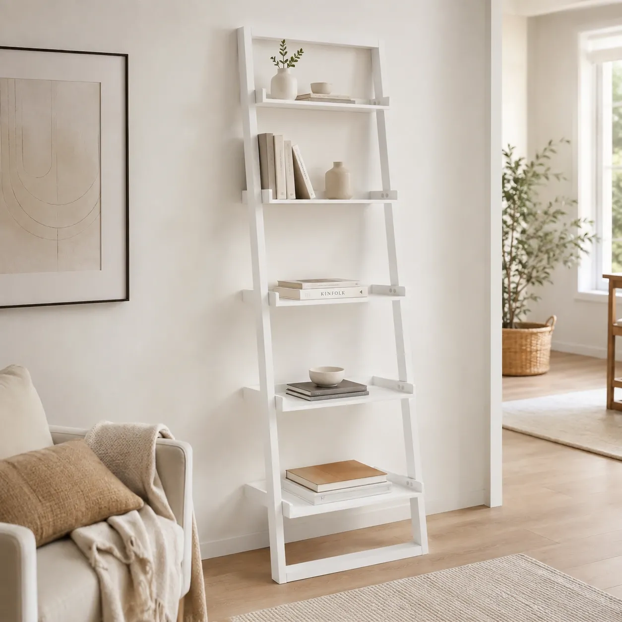 Libreria a scala Kross Large Tomasucci bianca in soggiorno