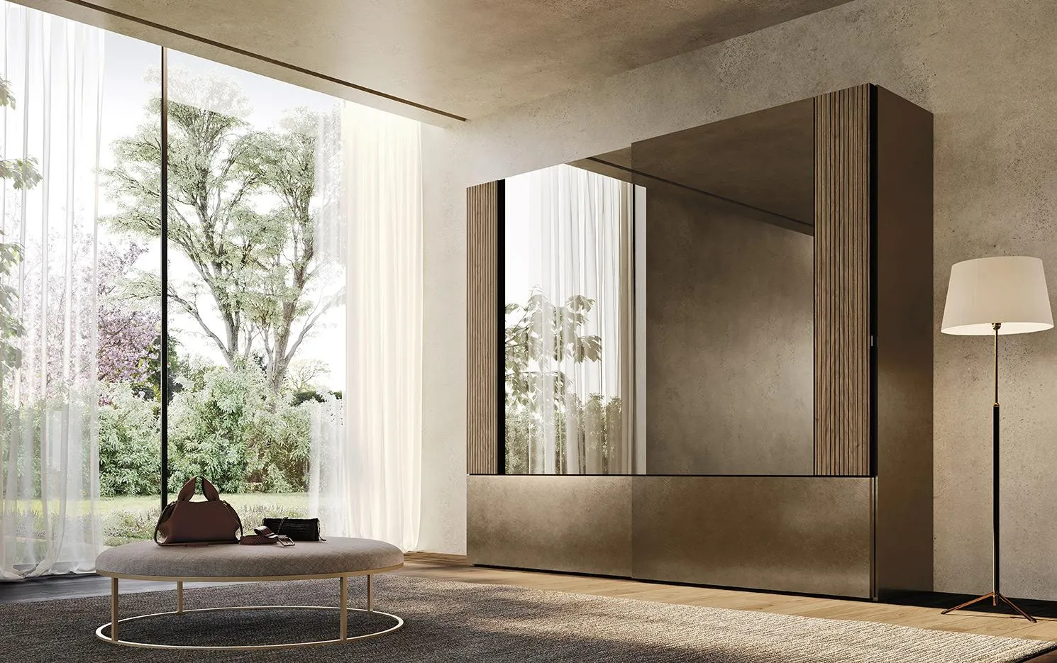 Armadio anta scorrevole N28 MobilGam con ante bronzo e vetro