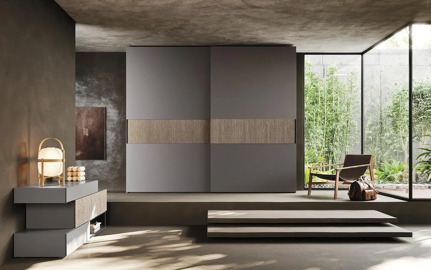 Armadio anta scorrevole N29 MobilGam con fascia in legno orizzontale