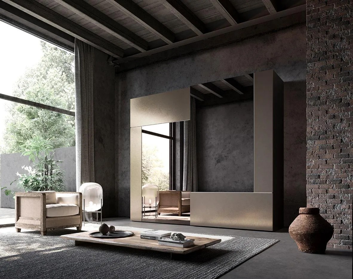 Armadio anta scorrevole 306 MobilGam con pannelli geometrici sovrapposti