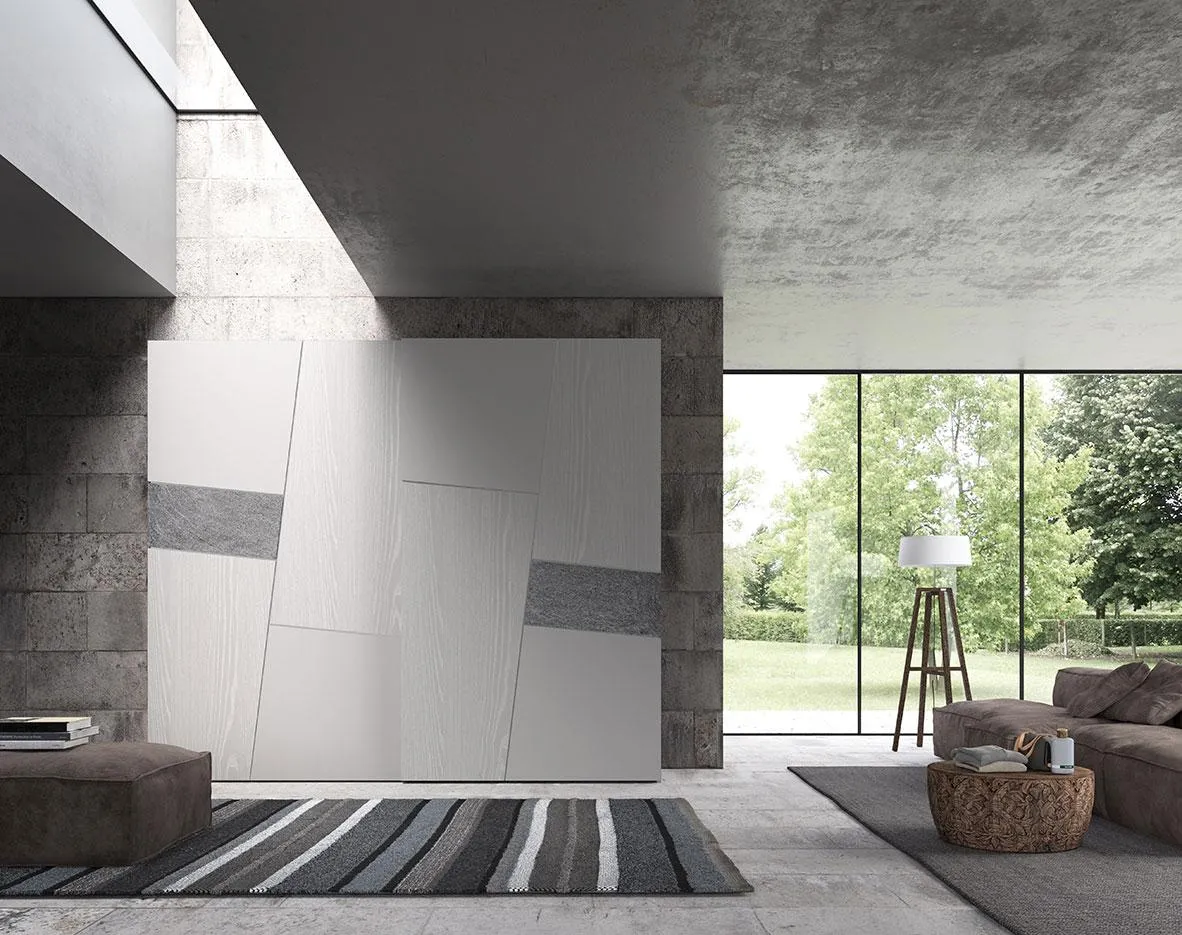 Armadio anta scorrevole 320 MobilGam con inserti in pietra e legno