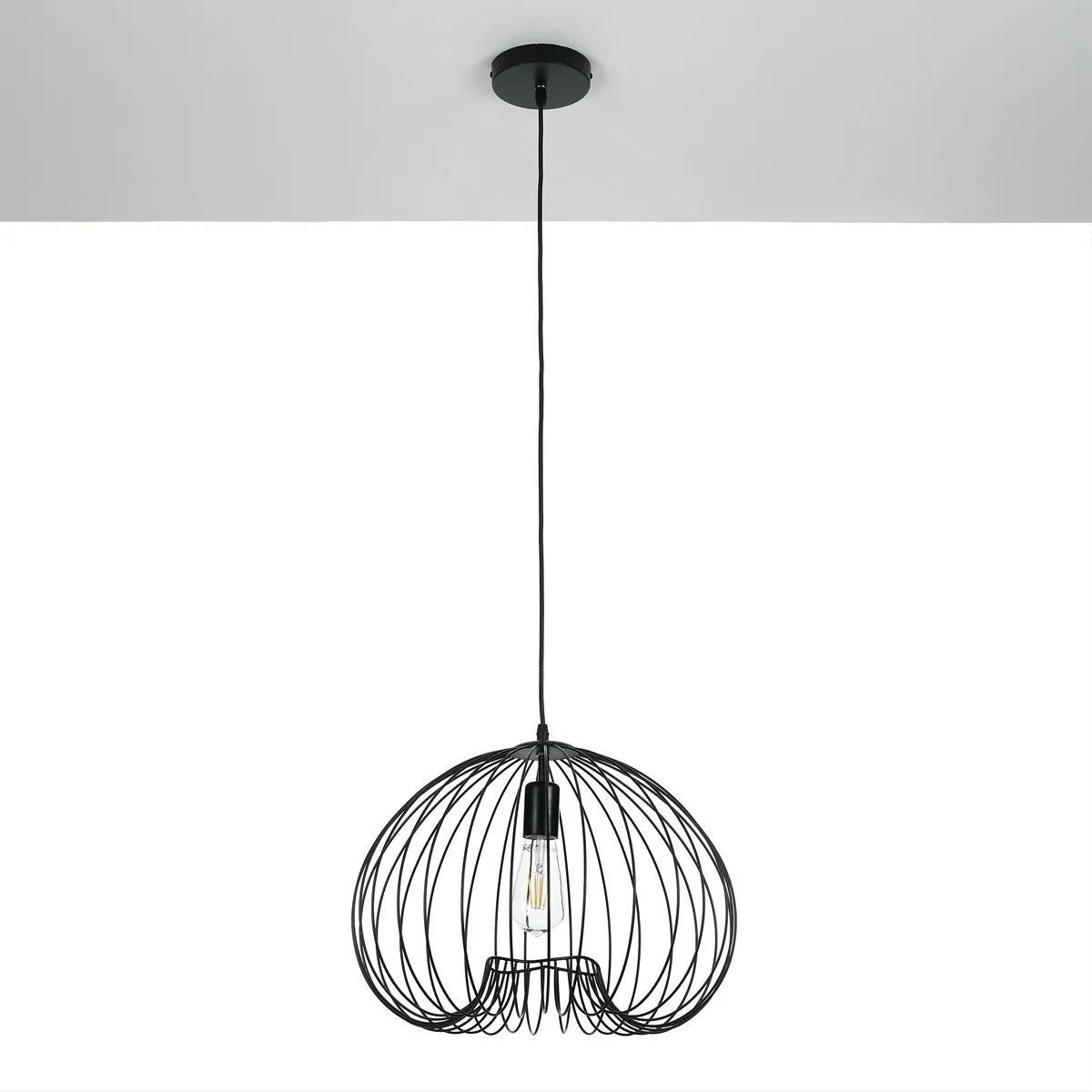 Lampadario Arcon Tomasucci con gabbia in filo nero