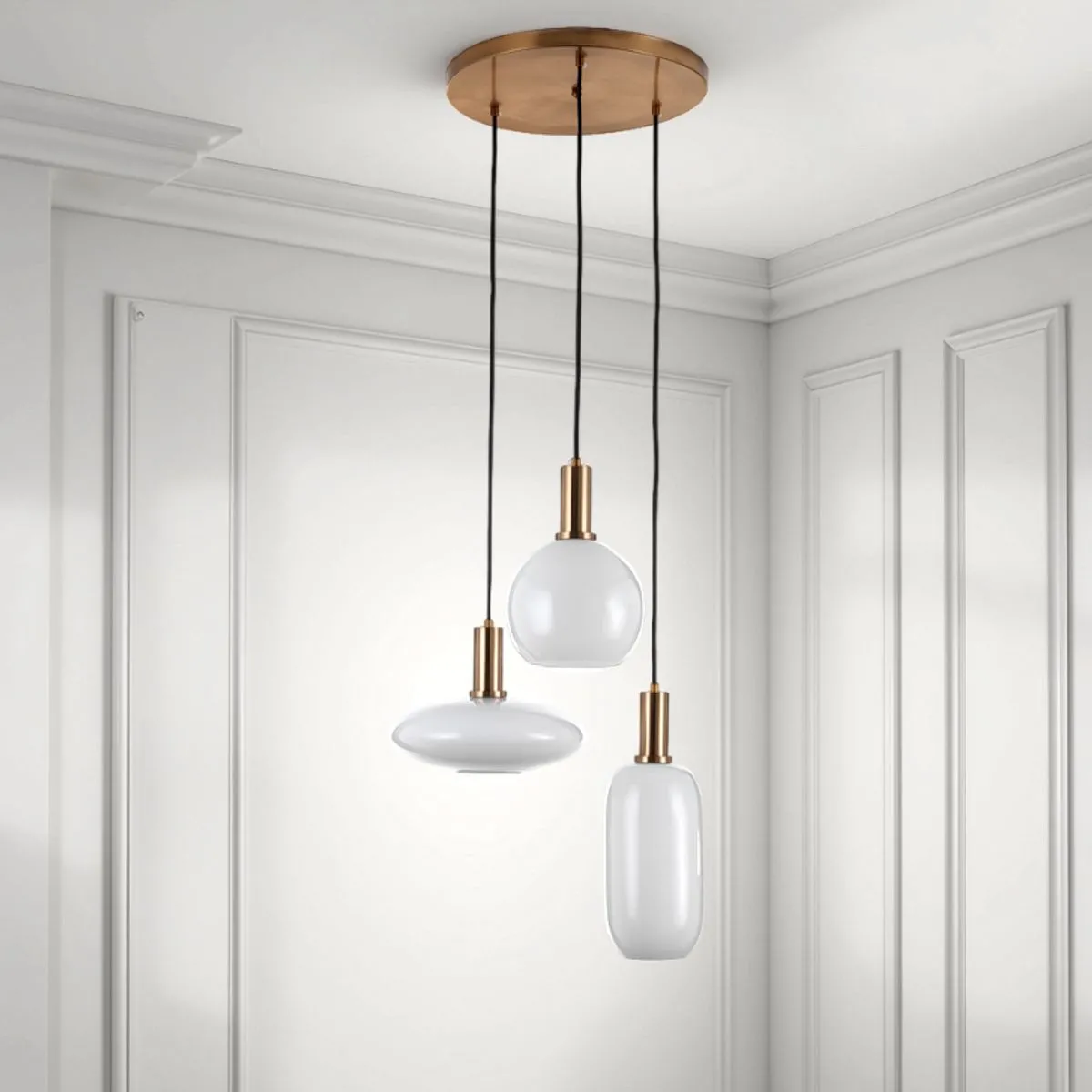 Lampadario Cloud Tomasucci in vetro bianco e oro