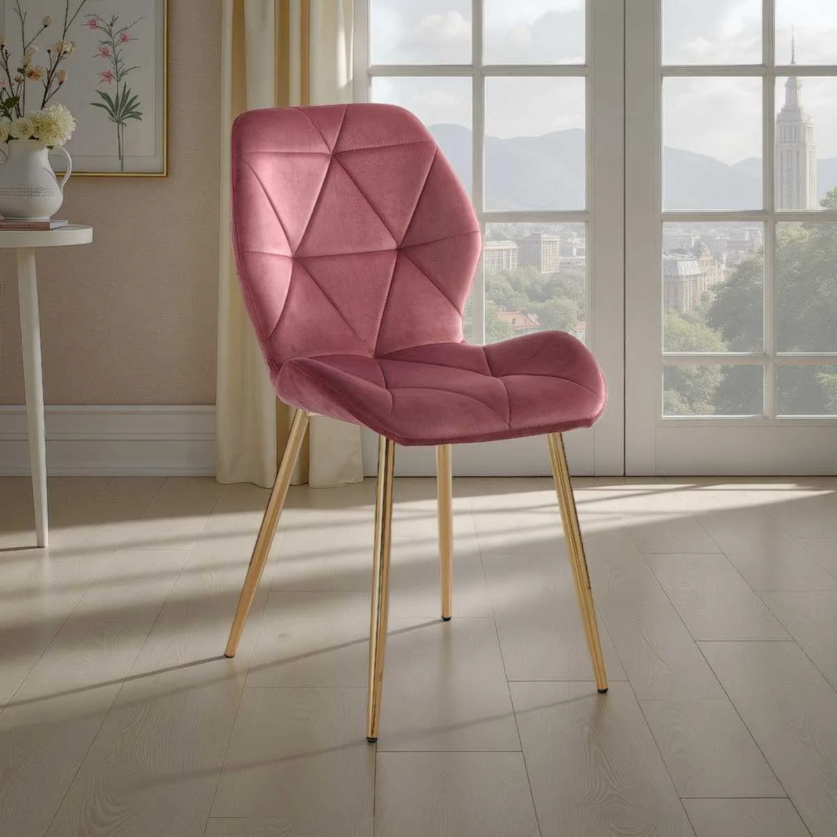 Sedia New Kemy Gold Pink Tomasucci in velluto rosa