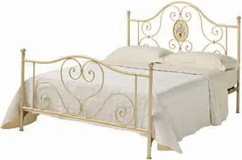 Letto in ferro battuto Lory Arcadia Colombini avorio con volute e medaglione floreale in testata