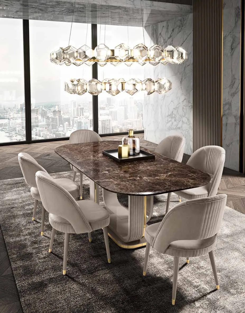 Tavolo Crystal Saber Jewels con basamento centrale dorato