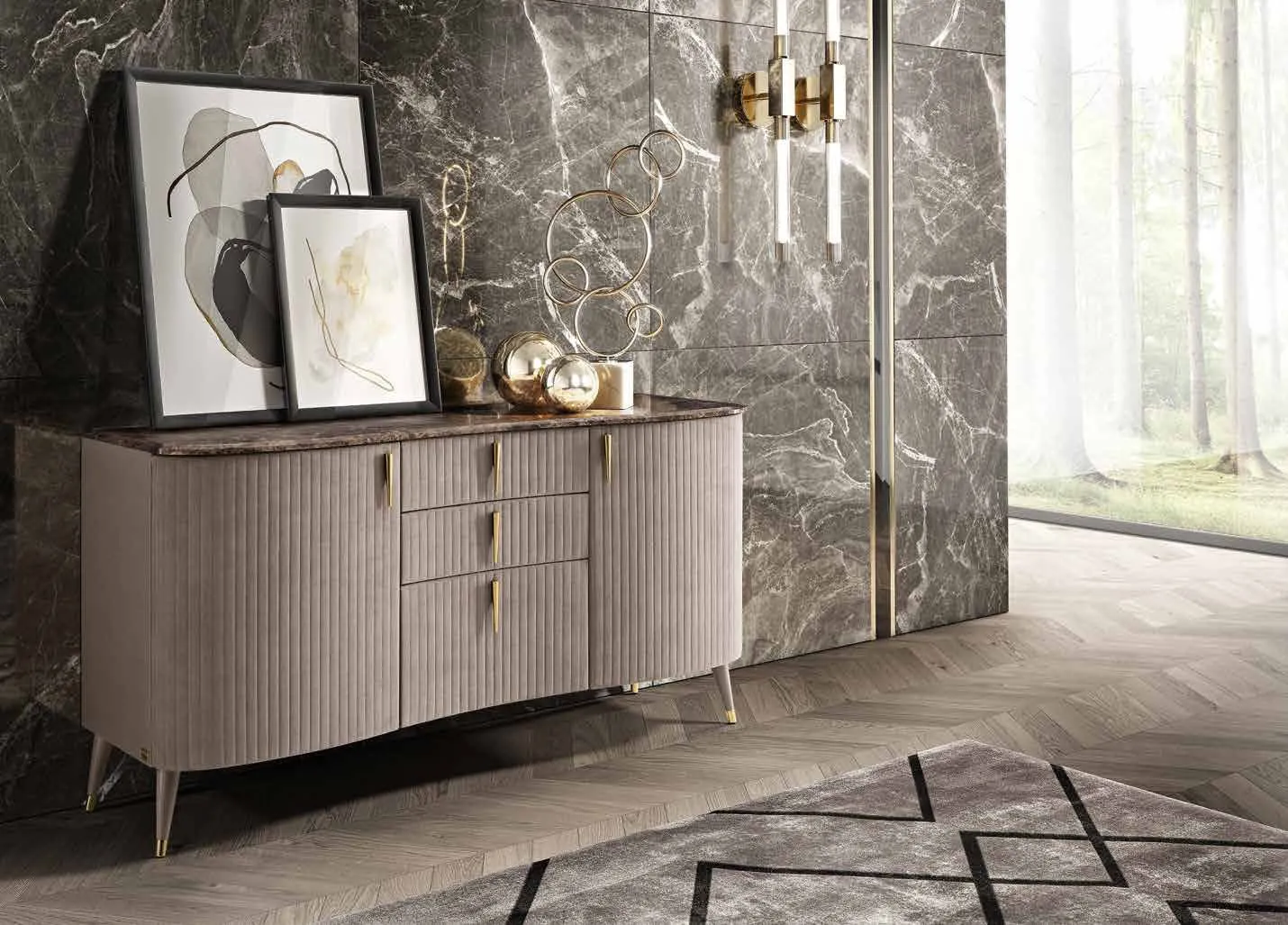 Credenza Amber Saber Jewels con frontali trapuntati
