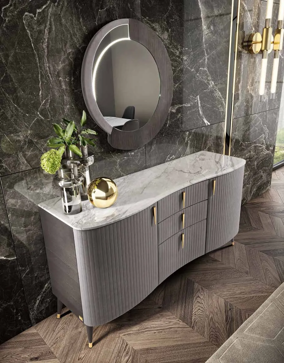 Credenza Amber Saber Jewels con piano in marmo e specchiera