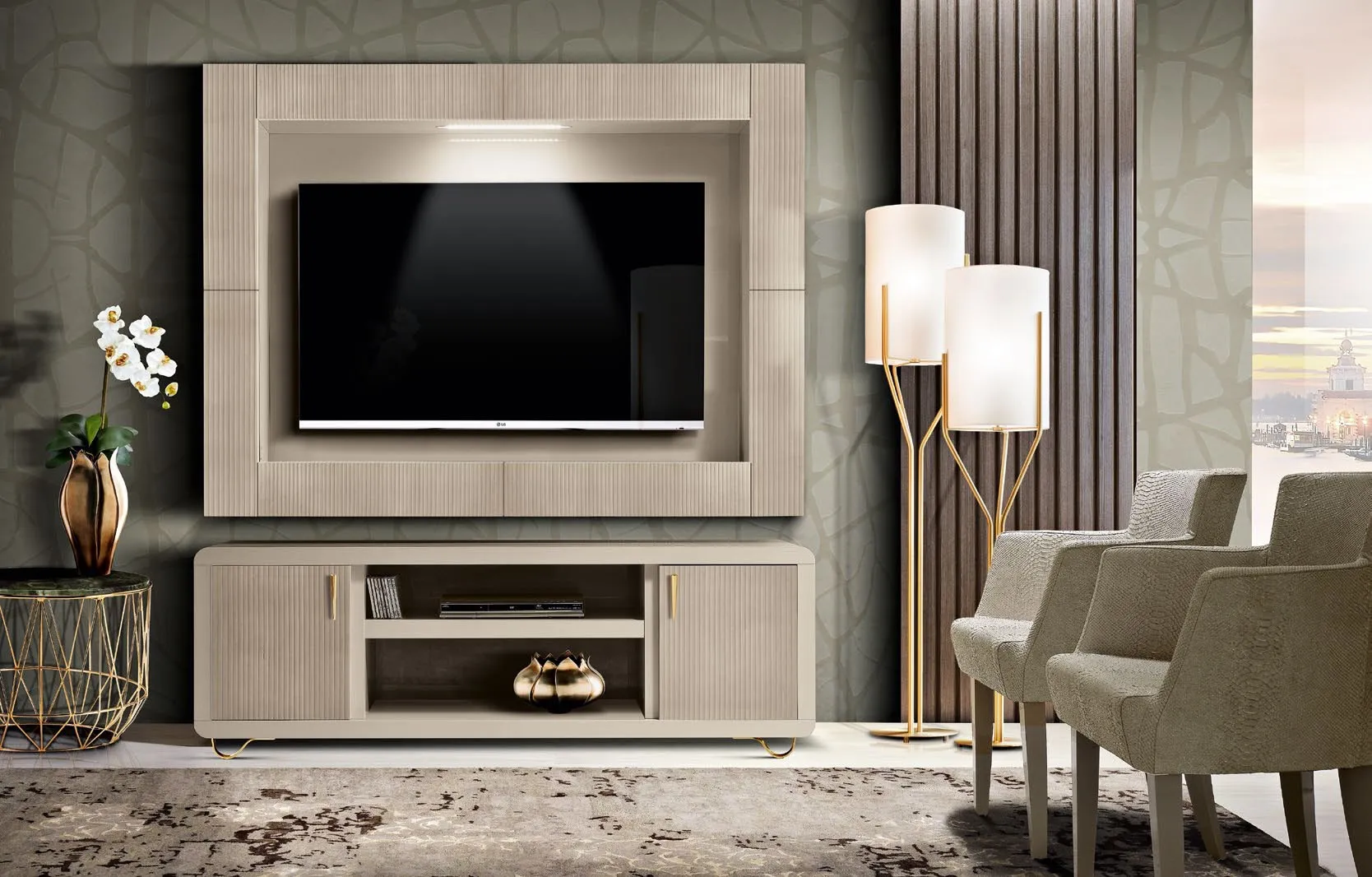 Porta TV Elite Saber Jewels con cornice tappezzata