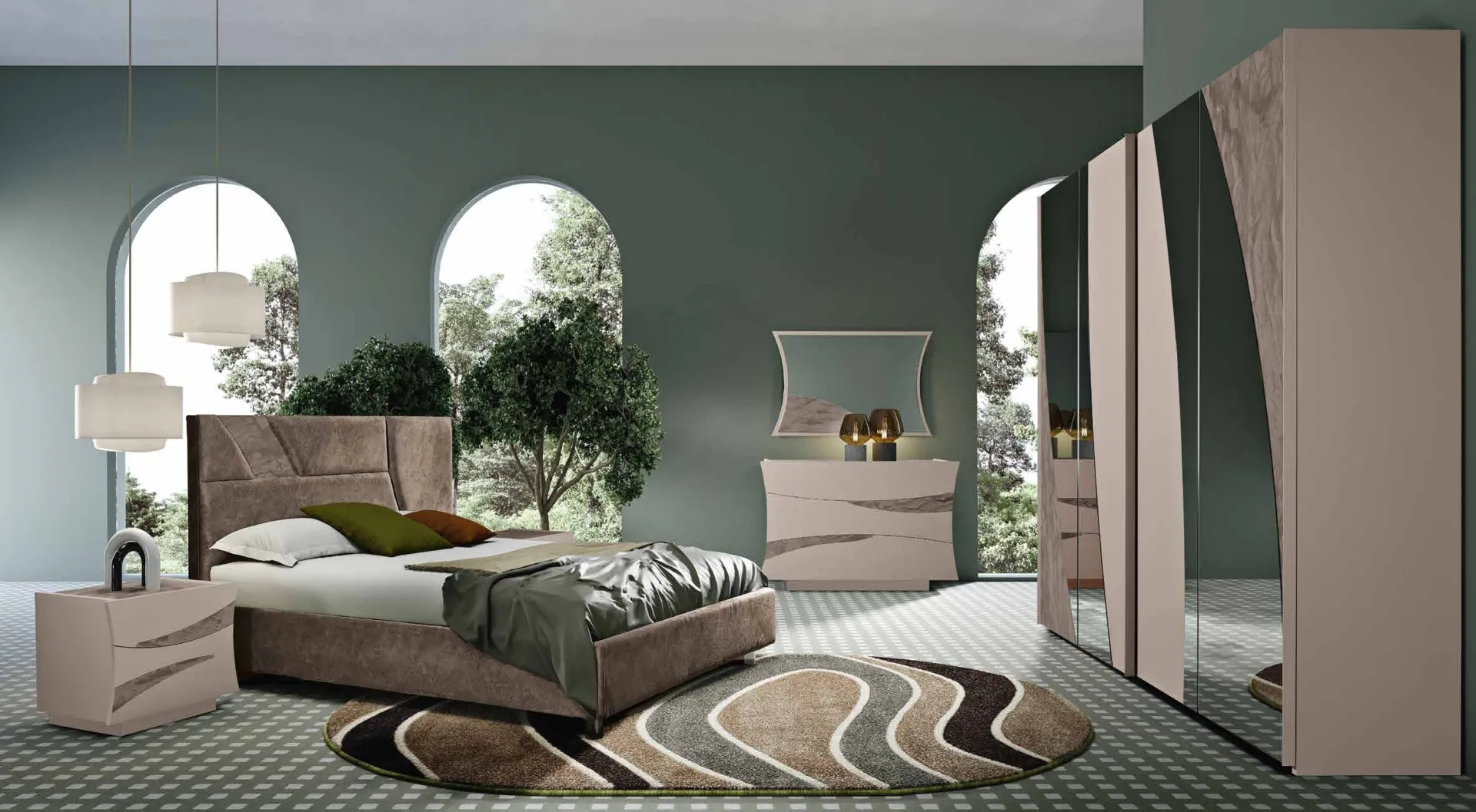Camera da letto Luna Saber con letto, comò, specchiera e armadio