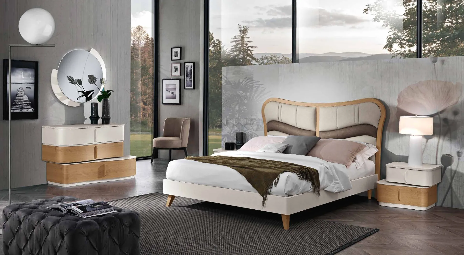 Camera Trendy Saber bianca e rovere con letto in legno