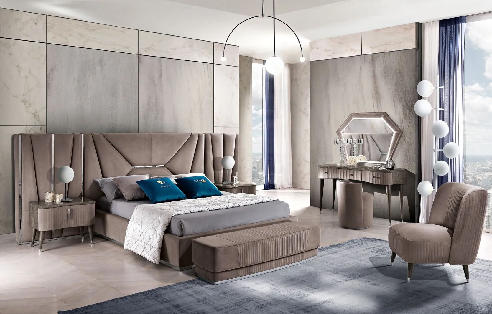 Camera da letto Amber Saber Jewels con letto Emerald e consolle