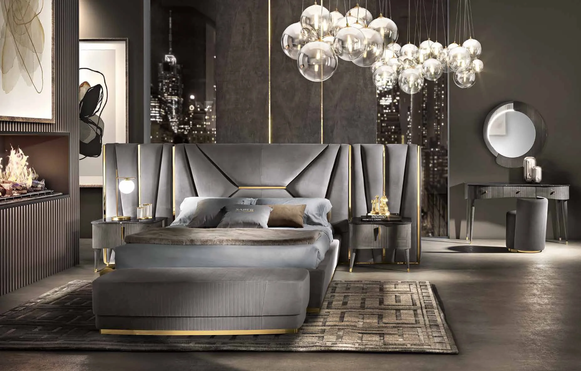 Letto Emerald Royale Saber Jewels con ali laterali e panca