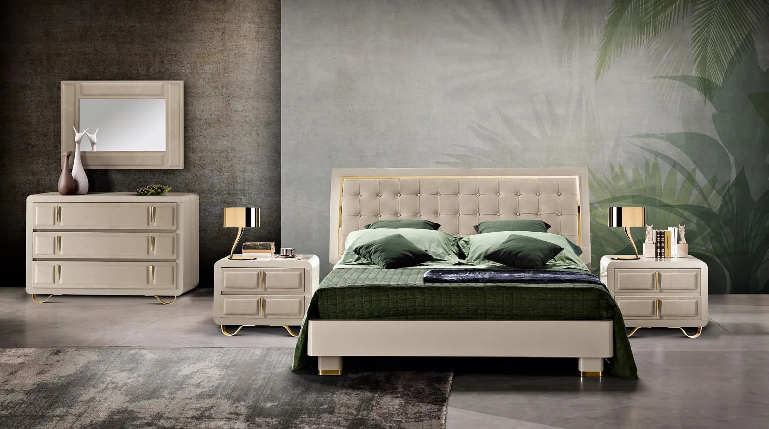 Letto Elite quadri Saber Jewels in ebano con testiera in nabuk