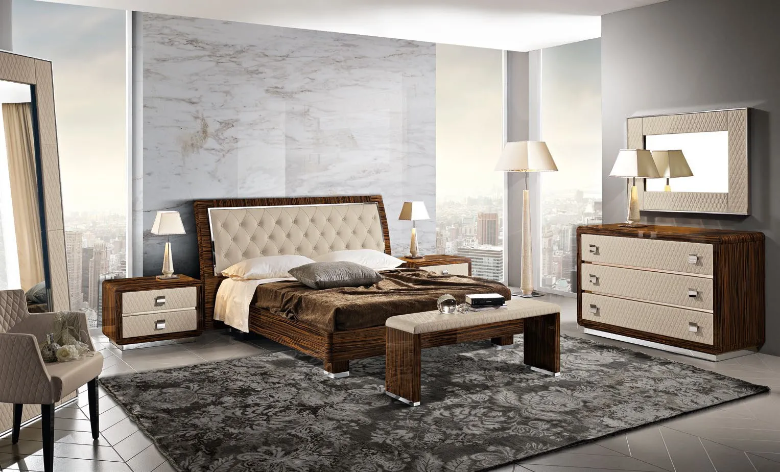 Camera con letto Elite rombi Saber Jewels in ebano e pelle