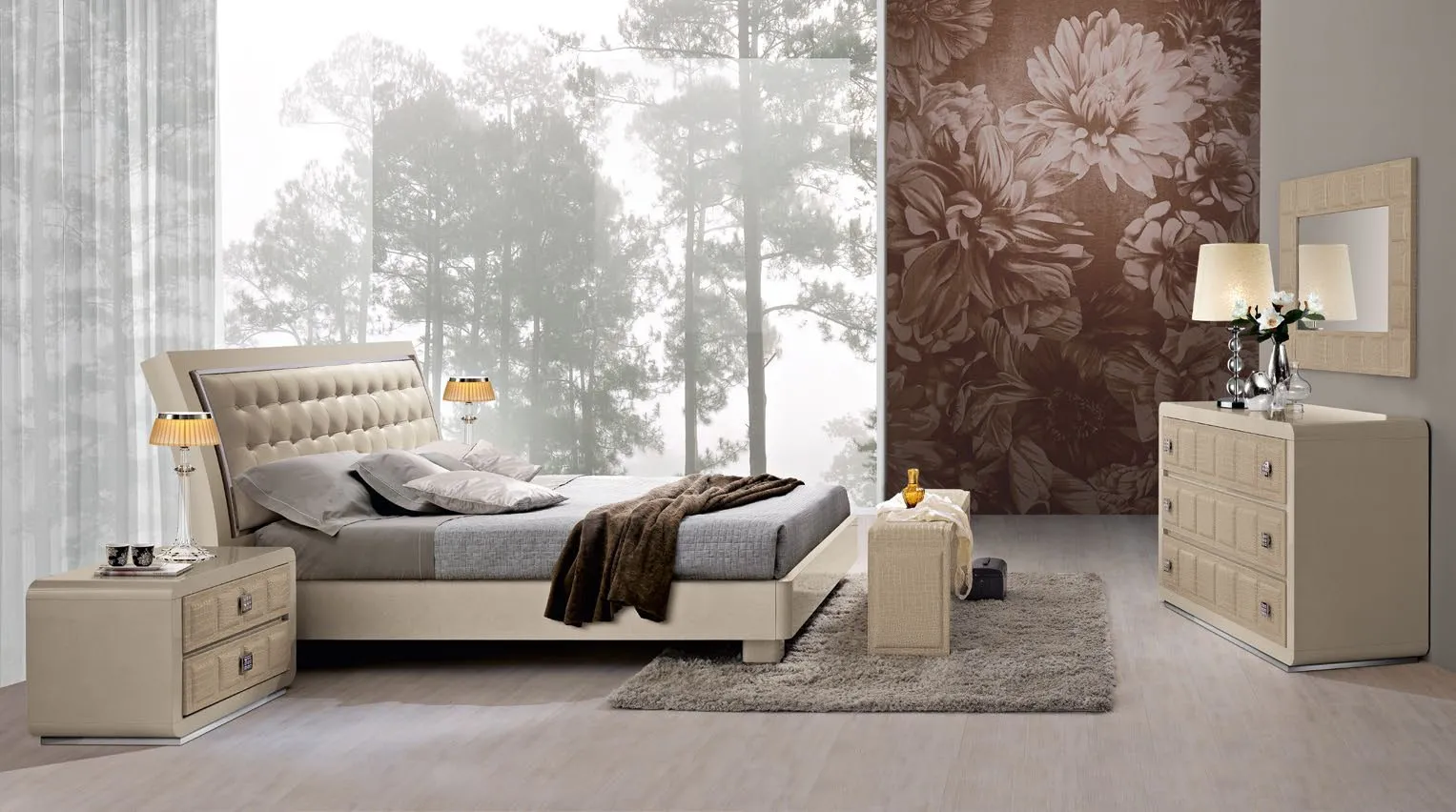 Letto Elite quadri Saber Jewels laccato con capitonné