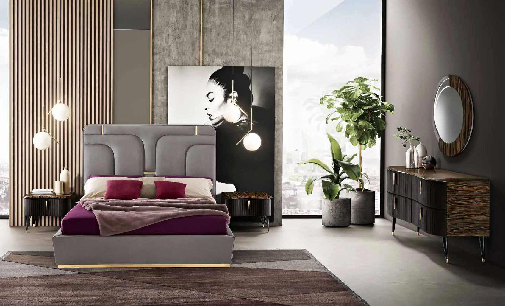Letto Crystal Saber Jewels con comò Amber in ebano