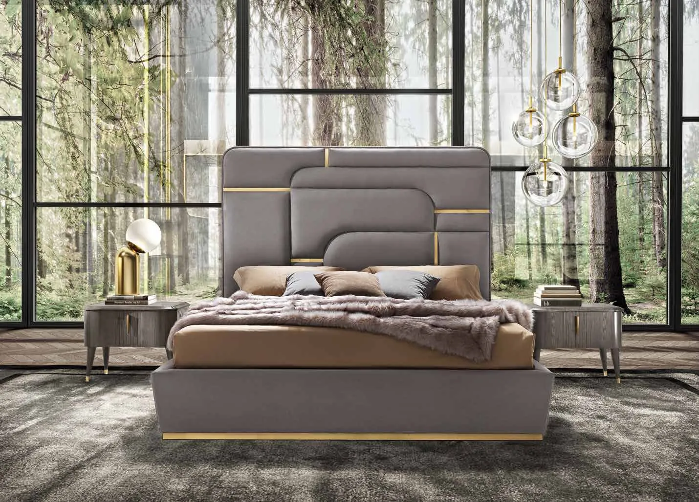 Letto Amethyst Saber Jewels imbottito con comodini Amber