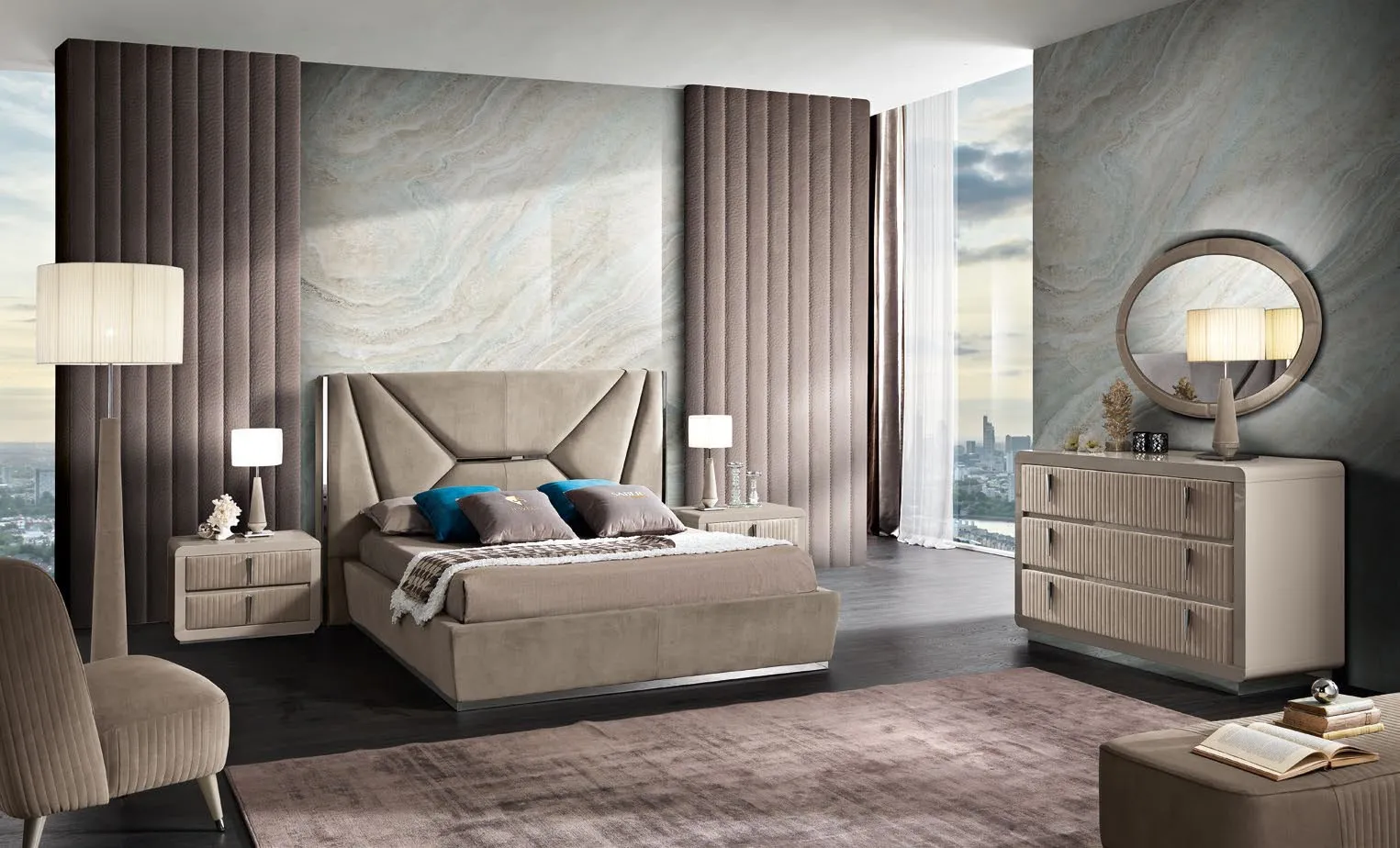 Comò Elite Saber Jewels con letto Emerald e specchiera ovale