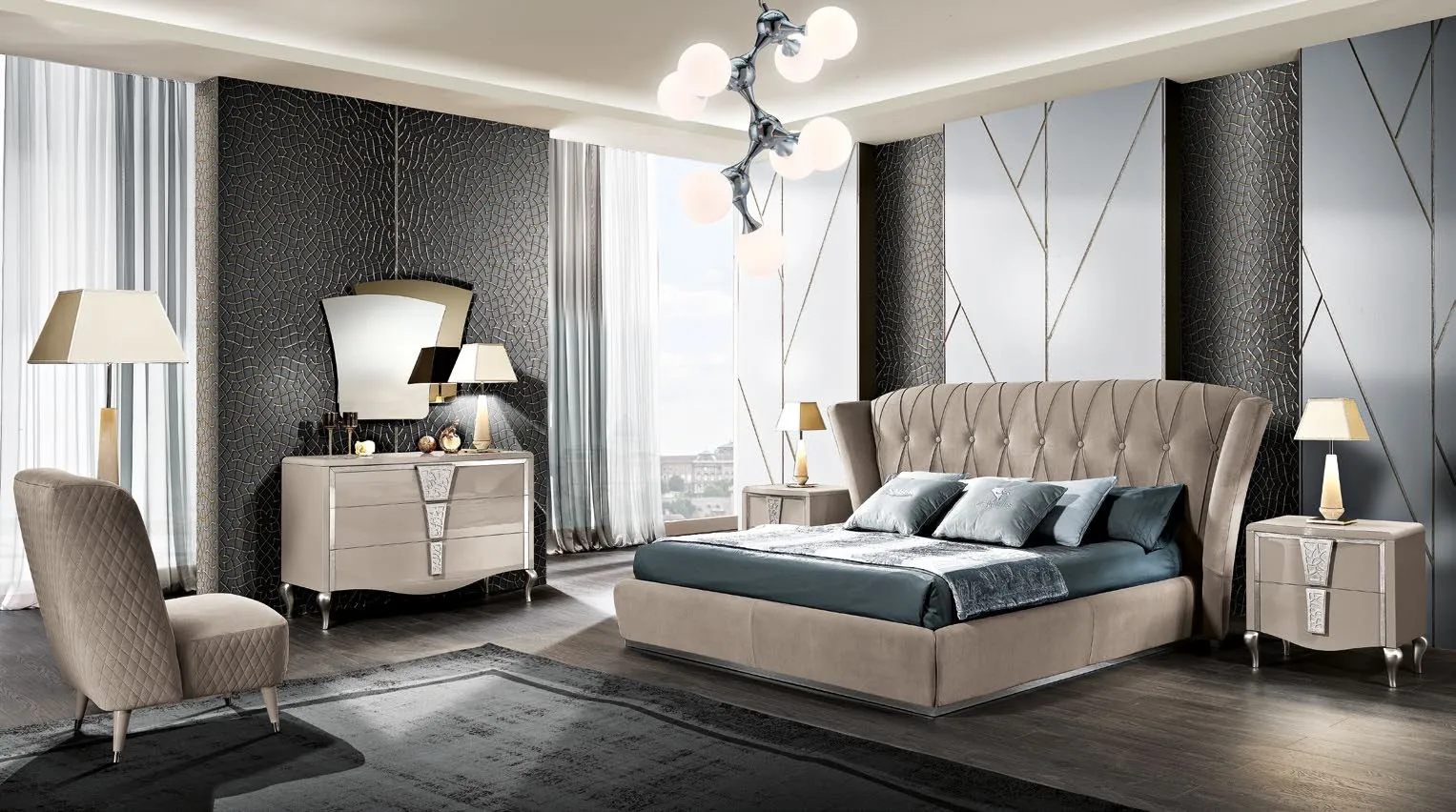 Camera con comò e comodini Onyx Saber Jewels e letto Jade