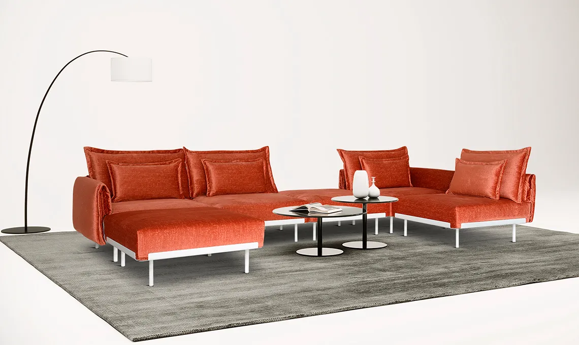 Divano Tilton Domingo arancio con poltrona e lampada ad arco