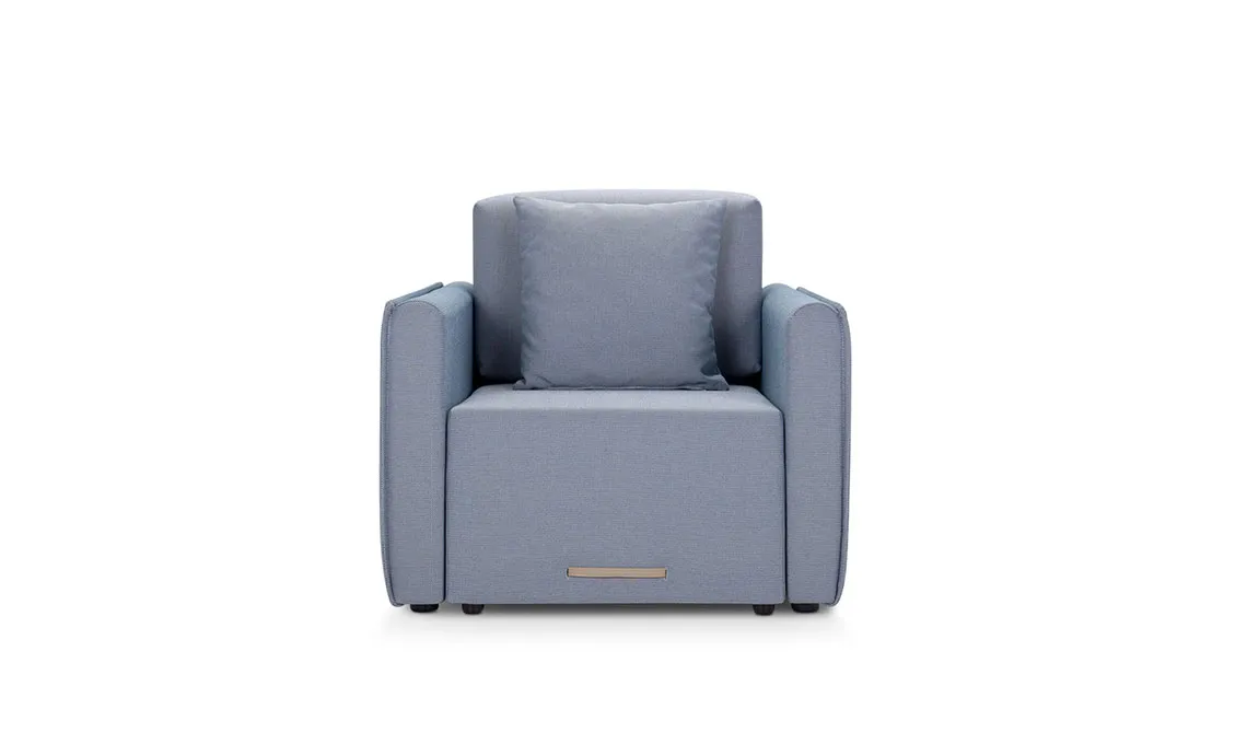 Poltrona letto Ettore Domingo azzurra, vista frontale