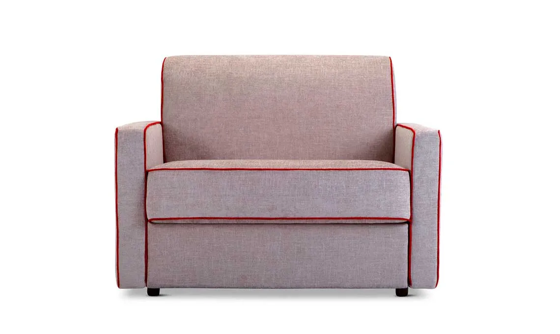 Poltrona letto Marie Domingo rosa con bordo rosso, vista frontale