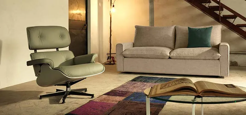 Divano Henri Domingo beige con poltrona in pelle