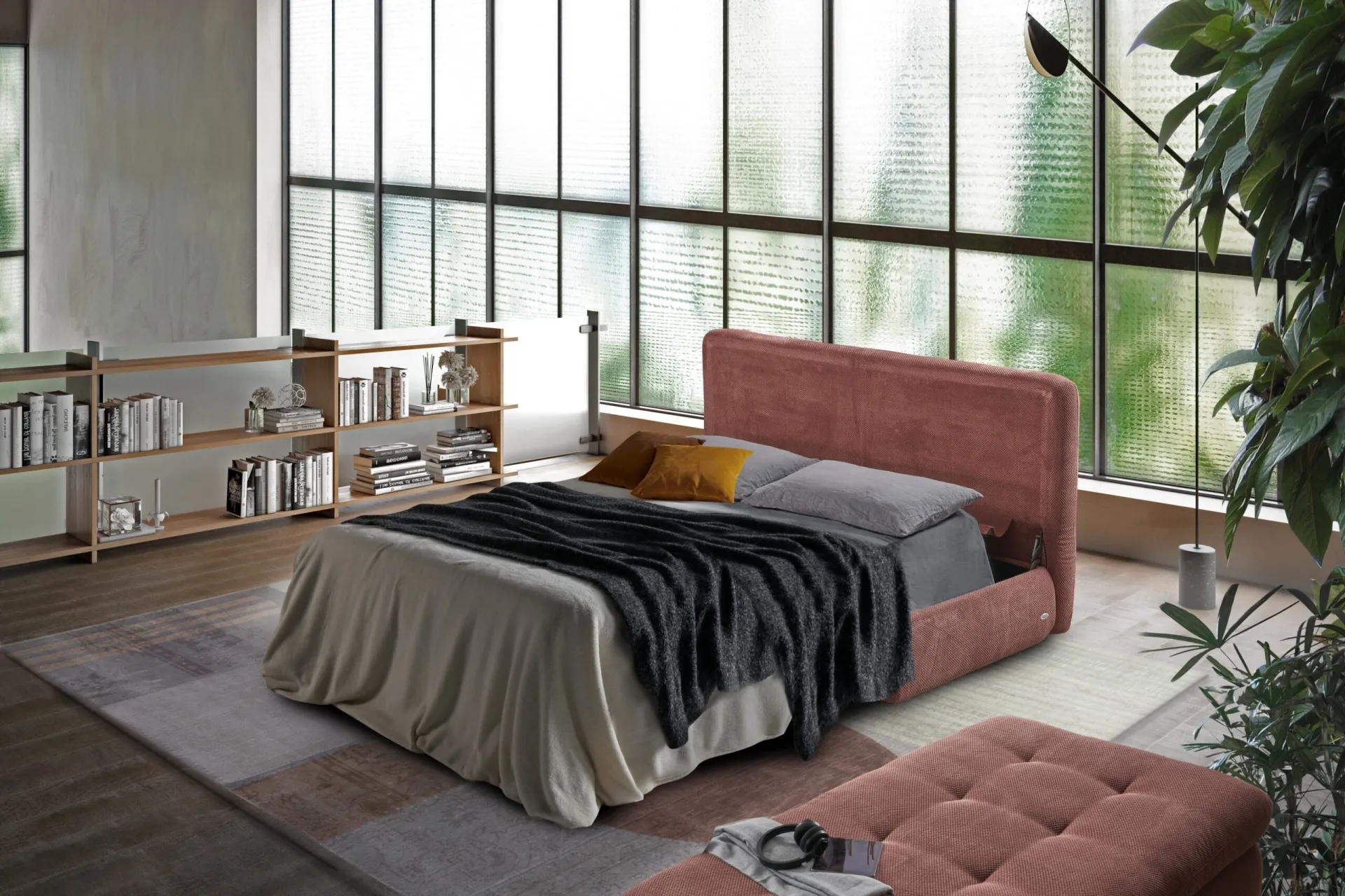 Divano Hip Hop Il Benessere aperto a letto con testata imbottita