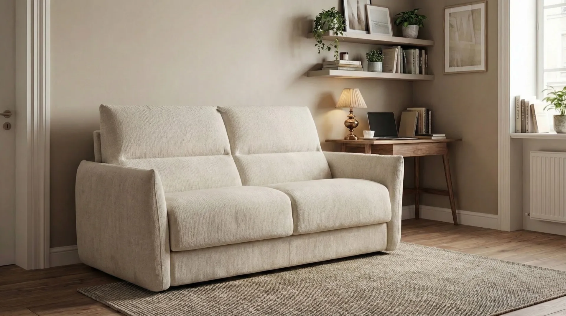Divano letto Liberty Il Benessere in tessuto chiaro in un soggiorno