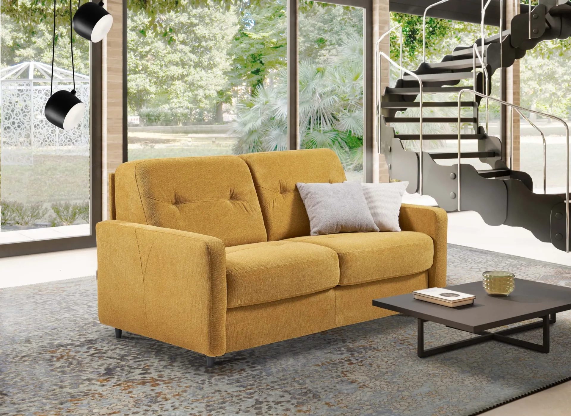 Divano letto Oregon Il Benessere giallo ocra vicino a una scala