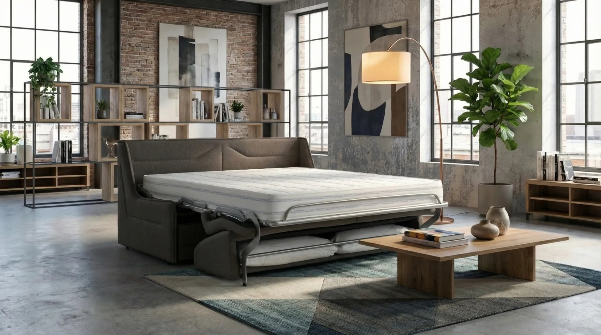 Divano Rotterdam Il Benessere aperto a letto in un soggiorno industriale