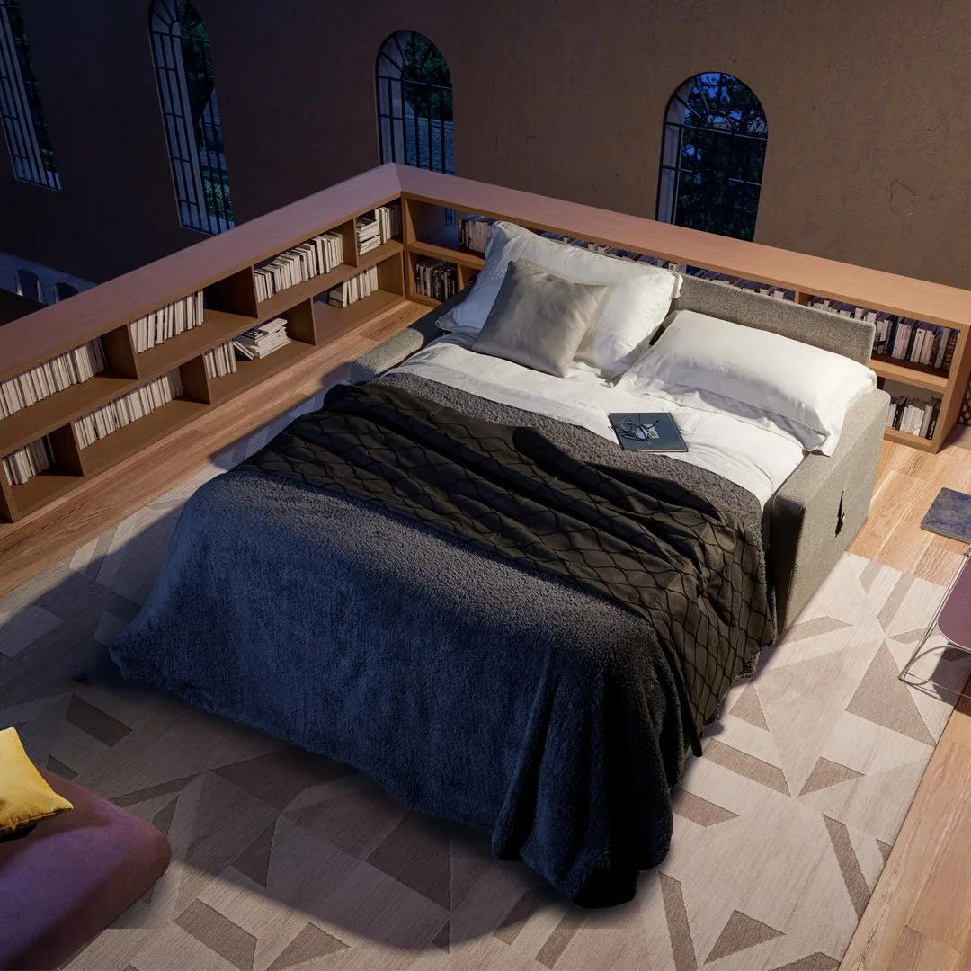 Divano Willy Il Benessere aperto a letto con coperta blu