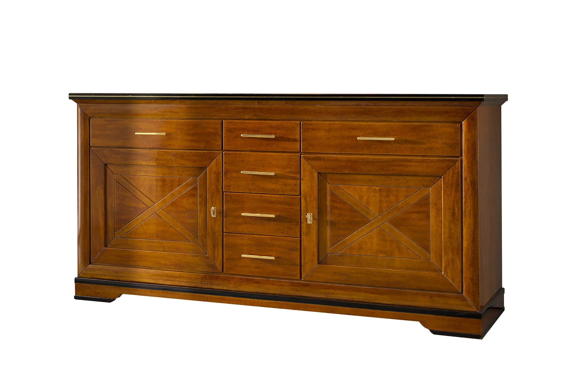 Credenza 23.203 Tosato su fondo bianco con due ante intarsiate e cassetti centrali