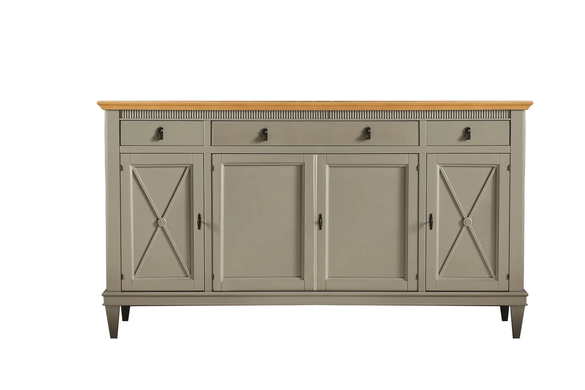 Credenza 23.33 Tosato su fondo bianco con quattro ante, croci e tre cassetti