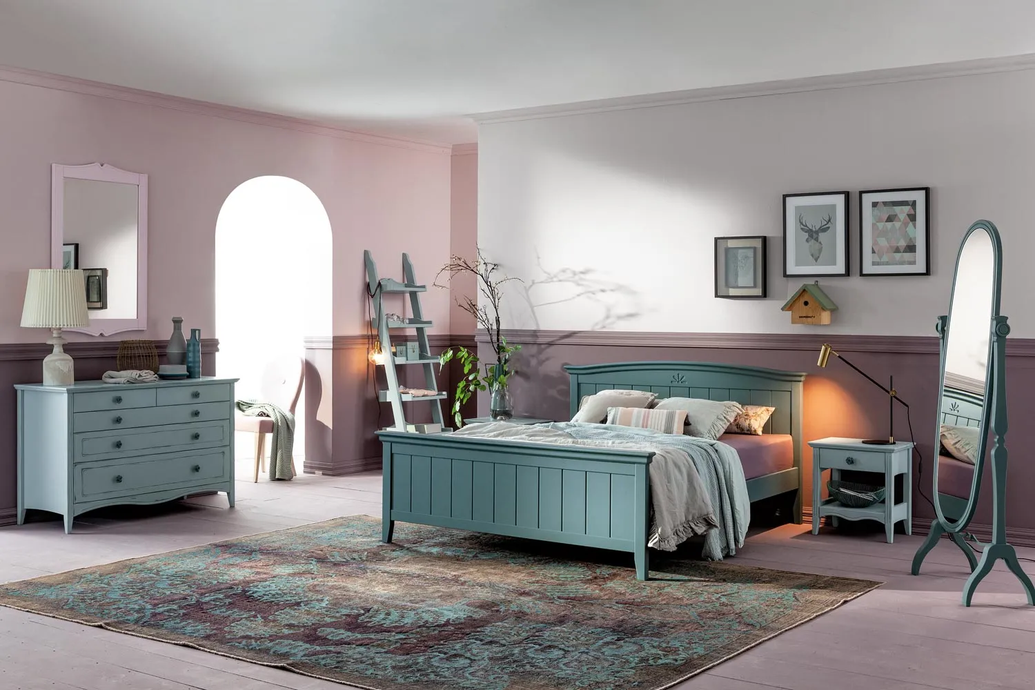 Camera da letto Romantic Romanza Callesella in finitura shabby carta da zucchero con letto a doghe