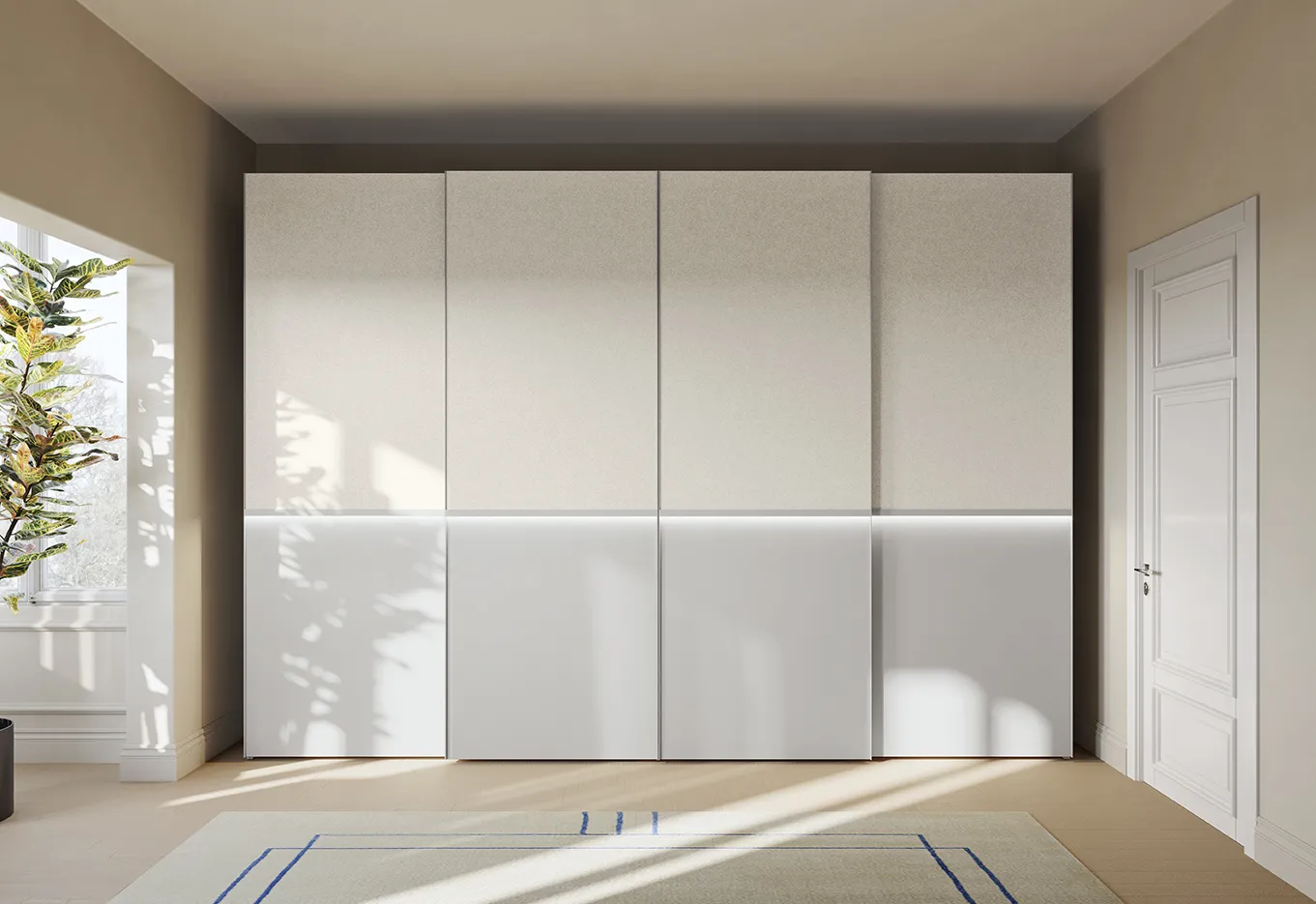 Armadio a quattro ante scorrevoli Colombini Wardrobes chiaro con fascia luminosa orizzontale