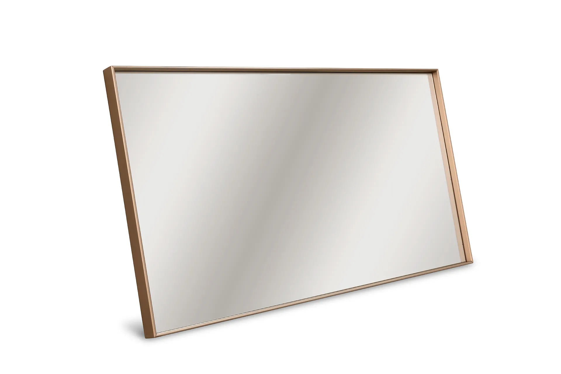 Specchio Tosato 10.72 con cornice sottile metallizzata visto di tre quarti su fondo bianco