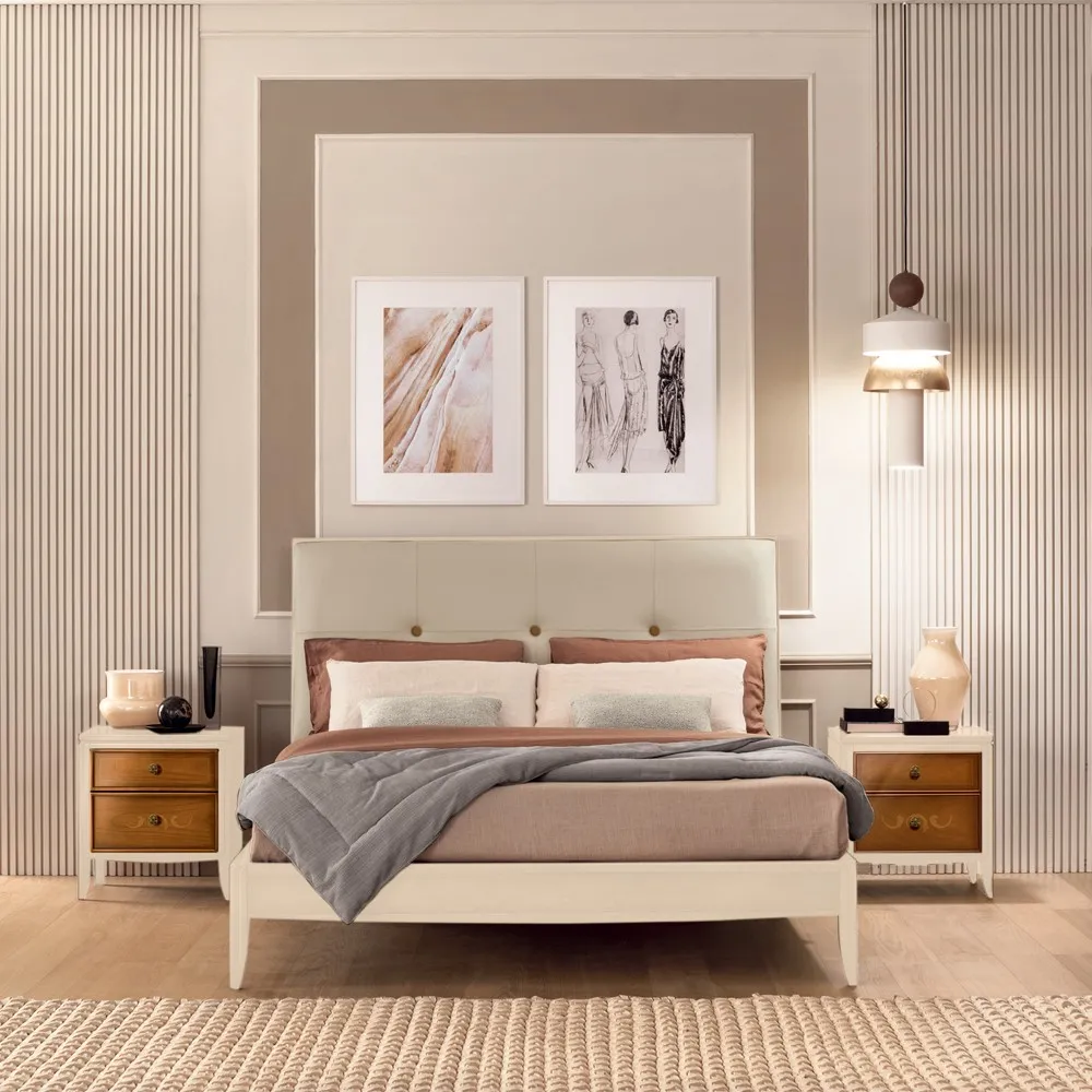 Letto Armonia Le Fablier con struttura avorio e testata imbottita