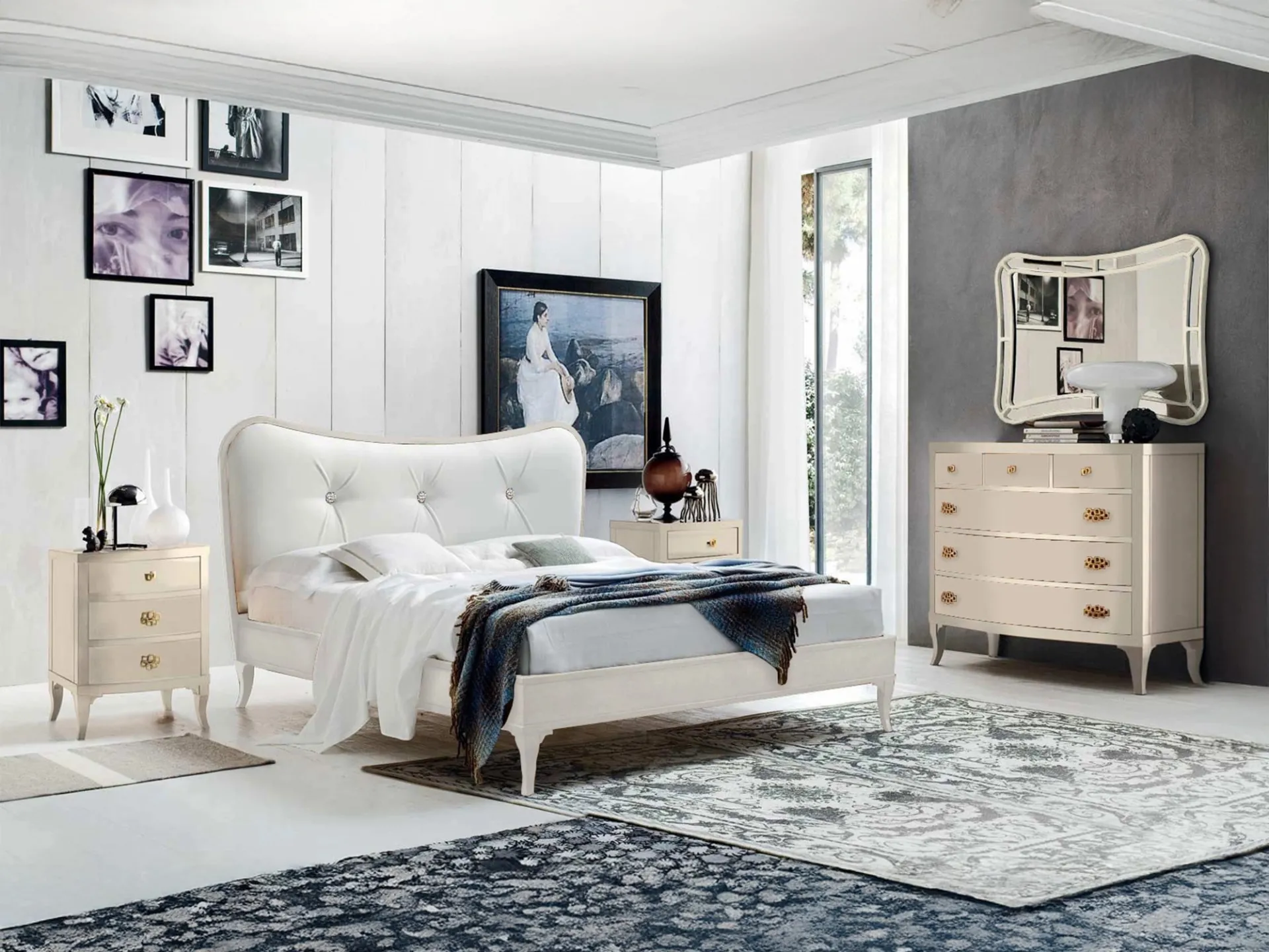 Camera Le Mimose in avorio con letto Nuvola Le Fablier, comò e specchiera