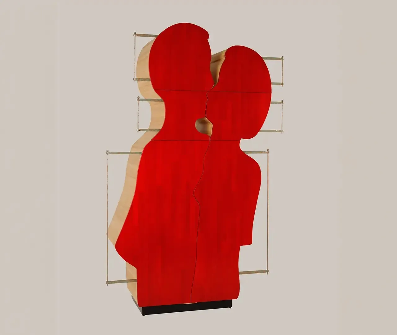 Armadio scultura L'abbraccio Le Fablier di Gaetano Pesce, rosso, a forma di due figure abbracciate