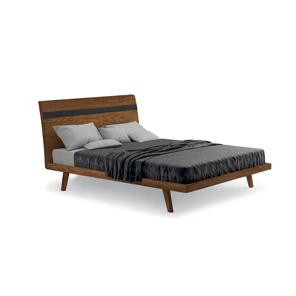 Letto Berlino Le Fablier in rovere tabacco con fascia scura, scontornato