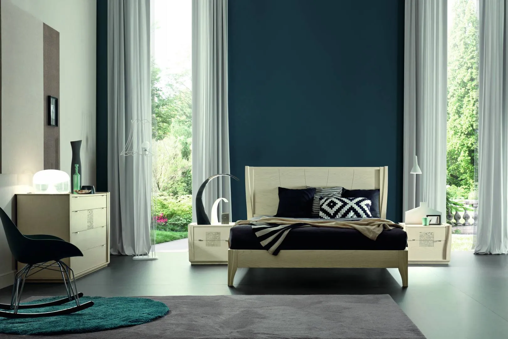 Camera con letto Tosato 242.02 in legno Bianco Vanity, comodini e comò coordinati